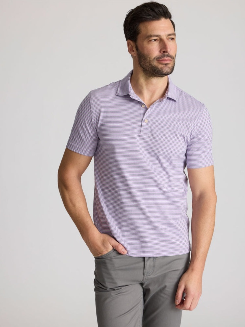 UnTuckit Polo Mens XXL Shirt Short Sleeve Purple Striped Cotton Casual